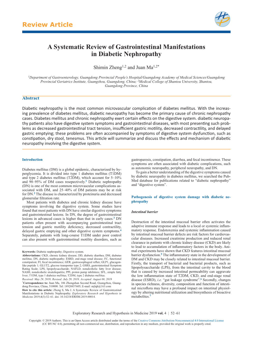 A Systematic Review of Gastrointestinal Manifestations in Diabetic Nephropathy