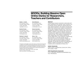 Moods: Building Massive Open Online Diaries for Researchers, Teachers and Contributors