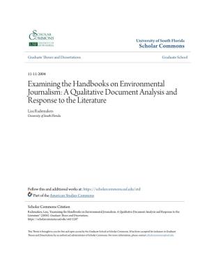 Examining the Handbooks on Environmental Journalism: a Qualitative Document Analysis and Response to the Literature Lisa Rademakers University of South Florida