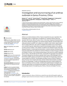 Investigation and Source-Tracing of an Anthrax Outbreak in Gansu Province, China