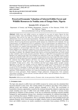 Perceived Economic Valuation of Selected Edible Forest and Wildlife Resources in Nsukka Zone of Enugu State, Nigeria