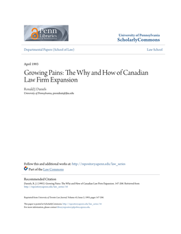 Growing Pains: the Why and How of Canadian Law Firm Expansion Ronald J