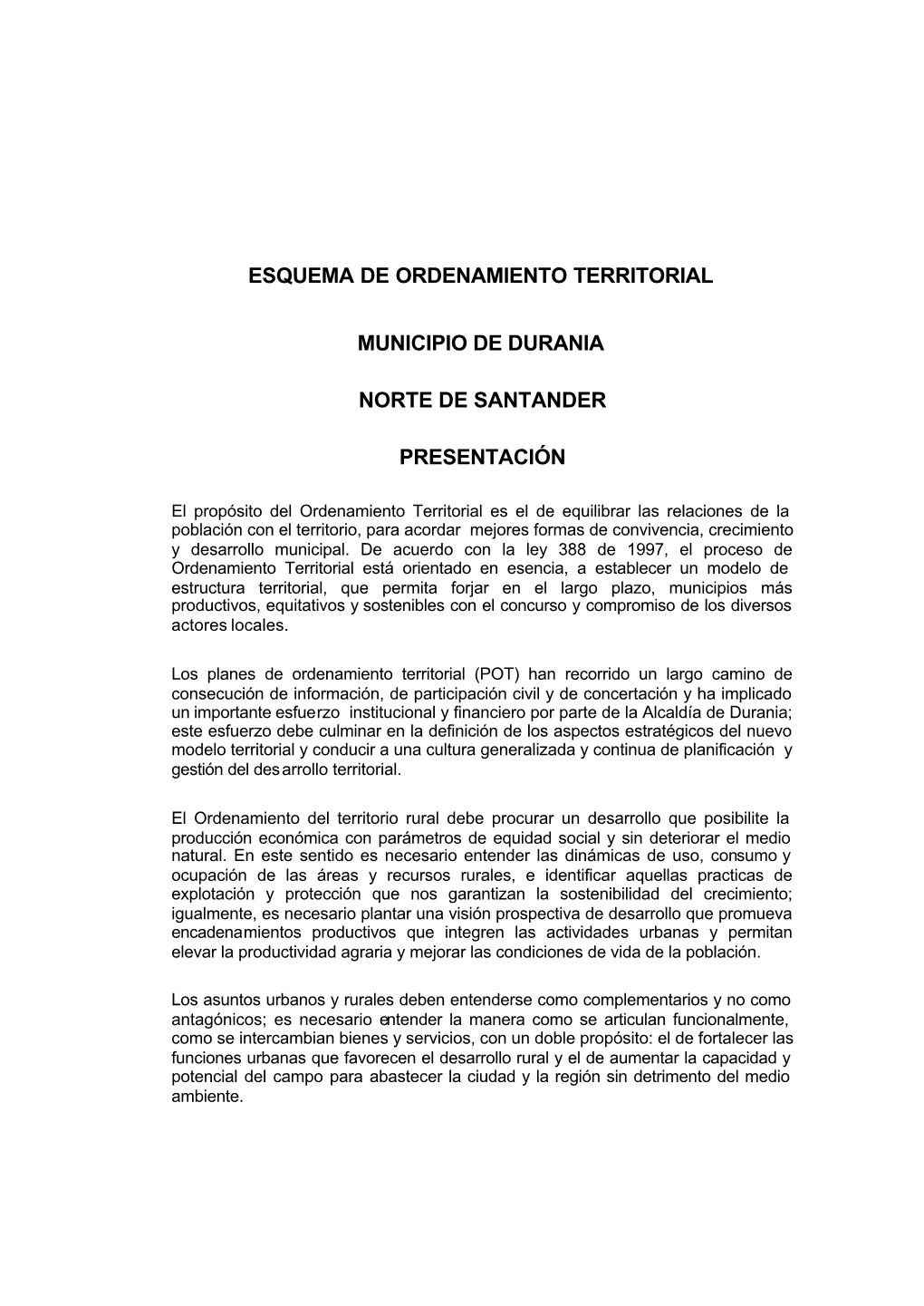 Esquema De Ordenamiento Territorial Municipio De Durania Norte De Santander Presentación