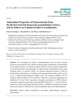 Antioxidant Properties of Polysaccharide from the Brown Seaweed Sargassum Graminifolium (Turn.), and Its Effects on Calcium Oxalate Crystallization