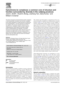 Cytochrome Bc Complexes: a Common Core of Structure and Function