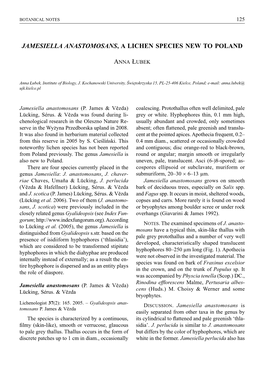 Jamesiella Anastomosans, a Lichen Species New to Poland