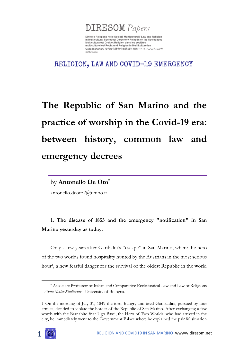 RELIGION and COVID19 in SAN MARINO|W – 3 April 2020
