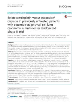 Belotecan/Cisplatin Versus Etoposide/ Cisplatin In