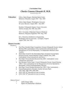 Curriculum Vitae Charles Cannon Edwards II, M.D