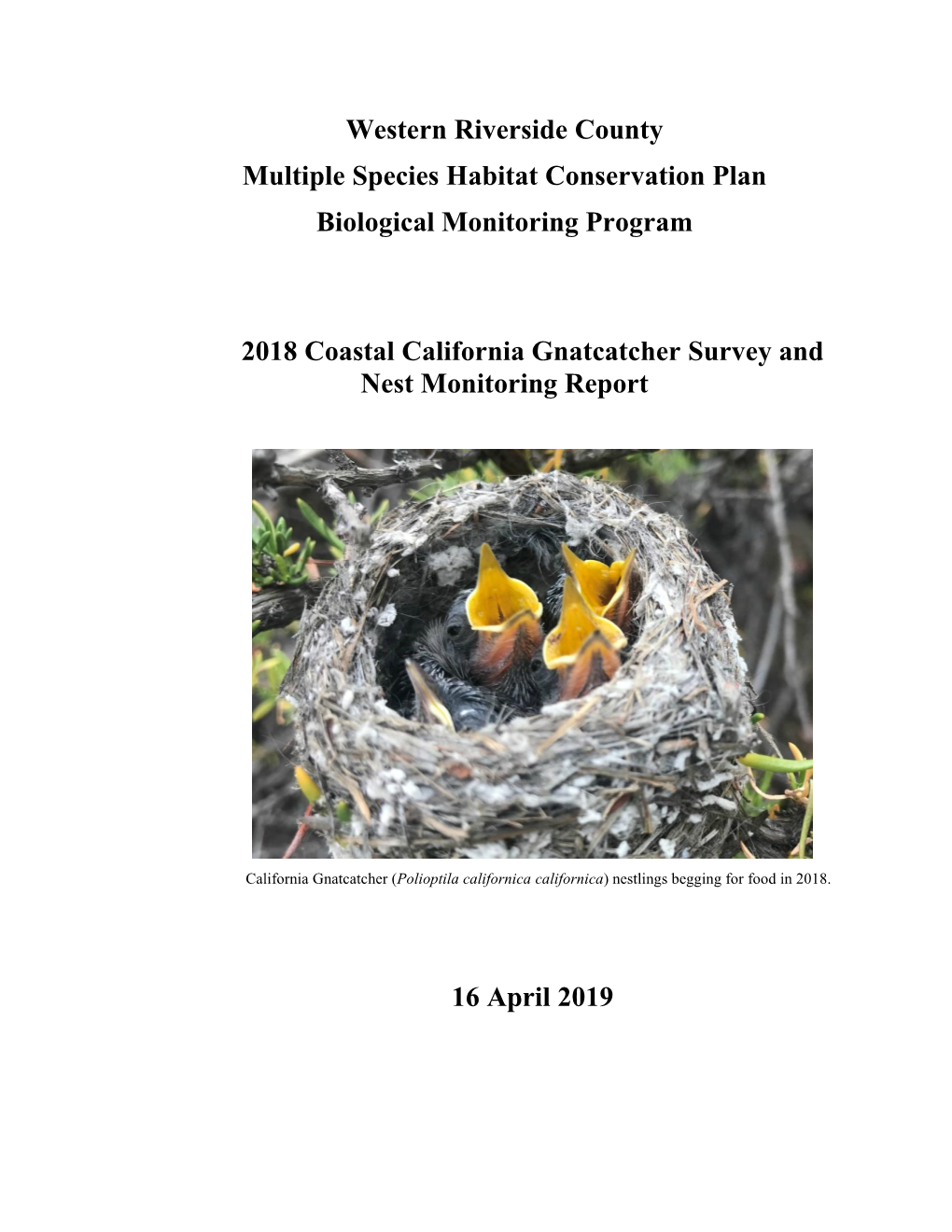 Coastal California Gnatcatcher Survey Report 2018