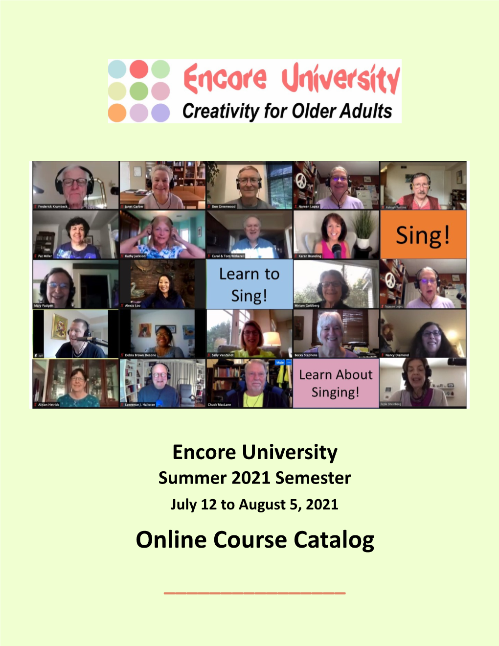 Encore University Summer 2021 Course Catalog