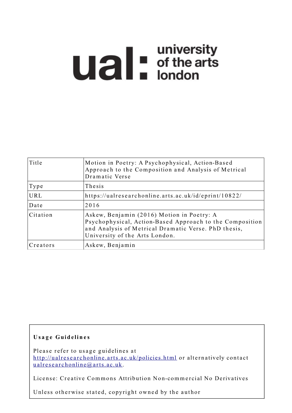 Title Motion in Poetry: a Psychophysical, Action-Based Approach to the Composition and Analysis of Metrical Dramatic Verse Type