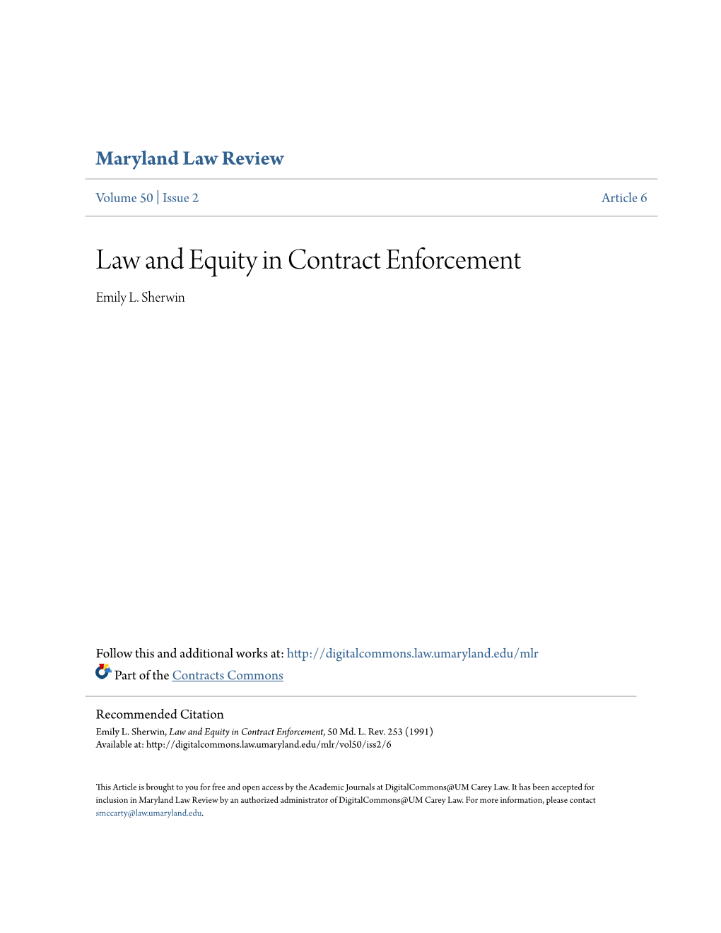 Law and Equity in Contract Enforcement Emily L