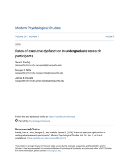 Rates of Executive Dysfunction in Undergraduate Research Participants