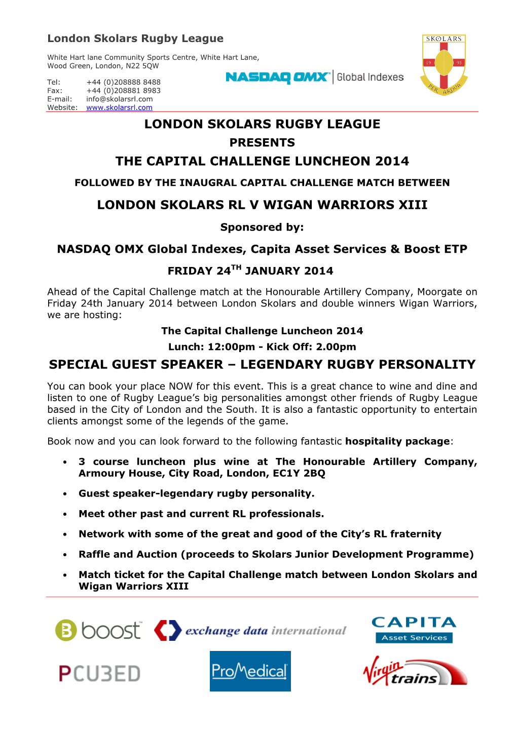 London Skolars Rugby League the Capital