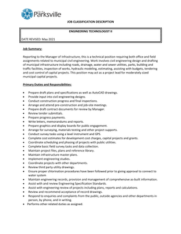 Job Classification Description Engineering Technologist Ii