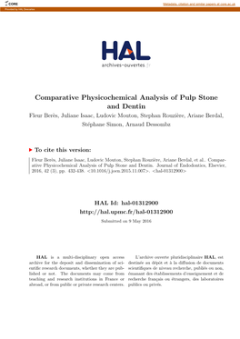 Comparative Physicochemical Analysis of Pulp Stone and Dentin