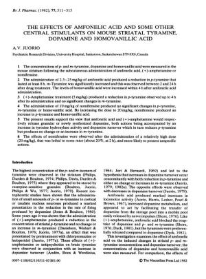 The Effects of Amfonelic Acid and Some Other Central Stimulants on Mouse Striatal Tyramine, Dopamine and Homovanillic Acid A.V