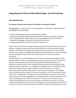 Integrating Arctic Plant and Microbial Ecology ‐ 21St ITEX Meeting ‐ September 16‐18 2015