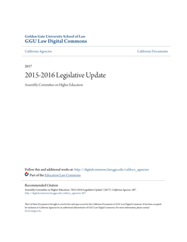 2015-2016 Legislative Update Assembly Committee on Higher Education