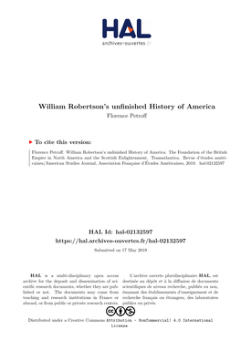 William Robertson's Unfinished History of America