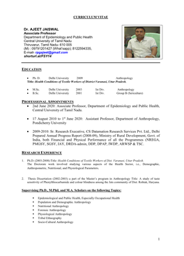 1 • 2Nd June 2020: Associate Professor, Department of Epidemiology and Public Health, Central University of Tamil Nadu. • 17