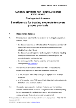 Bimekizumab for Treating Moderate to Severe Plaque Psoriasis