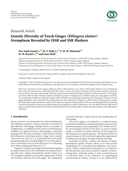 Genetic Diversity of Torch Ginger (Etlingera Elatior) Germplasm Revealed by ISSR and SSR Markers