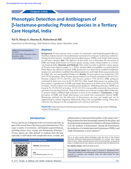 Phenotypic Detection and Antibiogram of Β‑Lactamase‑Producing Proteus Species in a Tertiary Care Hospital, India