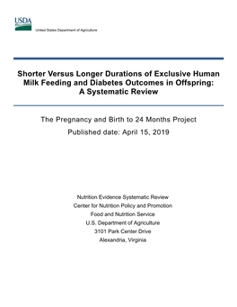 Shorter Versus Longer Durations of Exclusive Human Milk Feeding and Diabetes Outcomes in Offspring: a Systematic Review