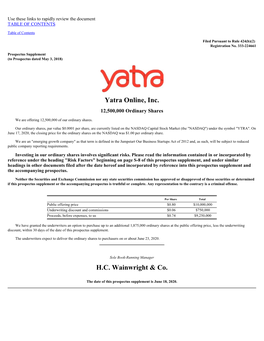 Yatra Online, Inc. H.C. Wainwright &