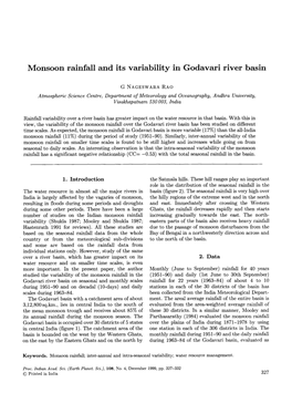 Monsoon Rainfall and Its Variability in Godavari River Basin