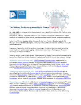 Press Release of the European University Institute, 6 May 2020