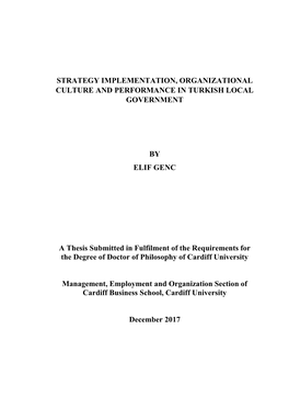 Strategy Implementation, Organizational Culture and Performance in Turkish Local Government