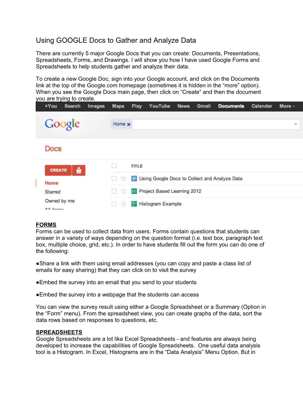 Using GOOGLE Docs to Gather and Analyze Data
