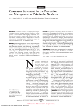 Consensus Statement for the Prevention and Management of Pain in the Newborn