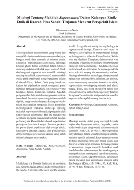 Mitologi Tentang Makhluk Supernatural Dalam Kalangan Etnik- Etnik Di Daerah Pitas Sabah: Tinjauan Menurut Perspektif Islam