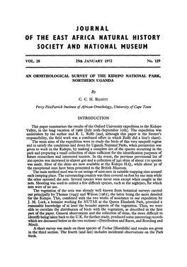 An Ornithological Survey of the Kidepo National Park, Northern Uganda