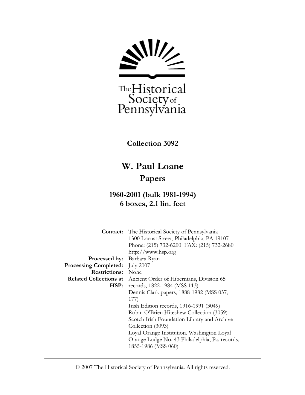 W. Paul Loane Papers