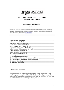 Newsletter – 15 May 2012 ISSN: 1178-9441