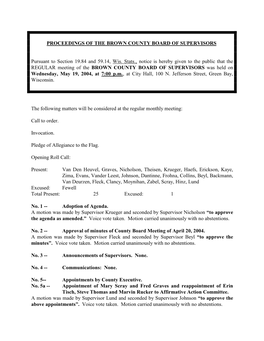 Proceedings of the Brown County Board of Supervisors