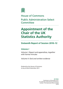 Appointment of the Chair of the UK Statistics Authority