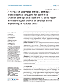 A Novel, Self-Assembled Artificial Cartilage– Hydroxyapatite Conjugate