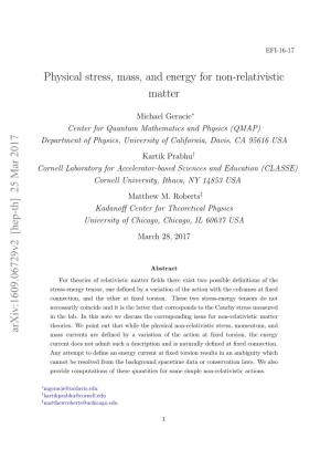 Physical Stress, Mass, and Energy for Non-Relativistic Matter