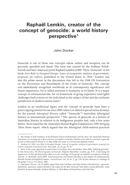 Raphaël Lemkin, Creator of the Concept of Genocide: a World History Perspective1
