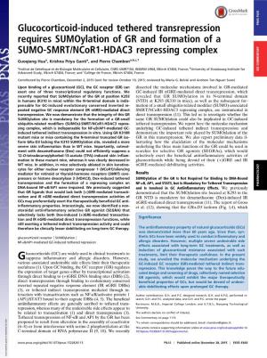 Glucocorticoid-Induced Tethered Transrepression Requires Sumoylation of GR and Formation of a SUMO-SMRT/Ncor1-HDAC3 Repressing C