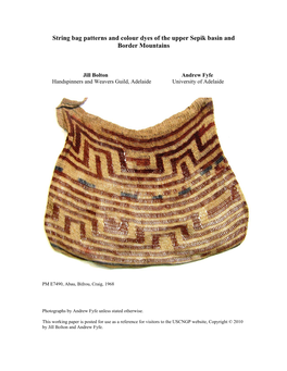 String Bag Patterns and Colour Dyes of the Upper Sepik Basin and Border Mountains