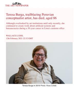 Teresa Burga, Trailblazing Peruvian Conceptualist Artist, Has Died, Aged 86