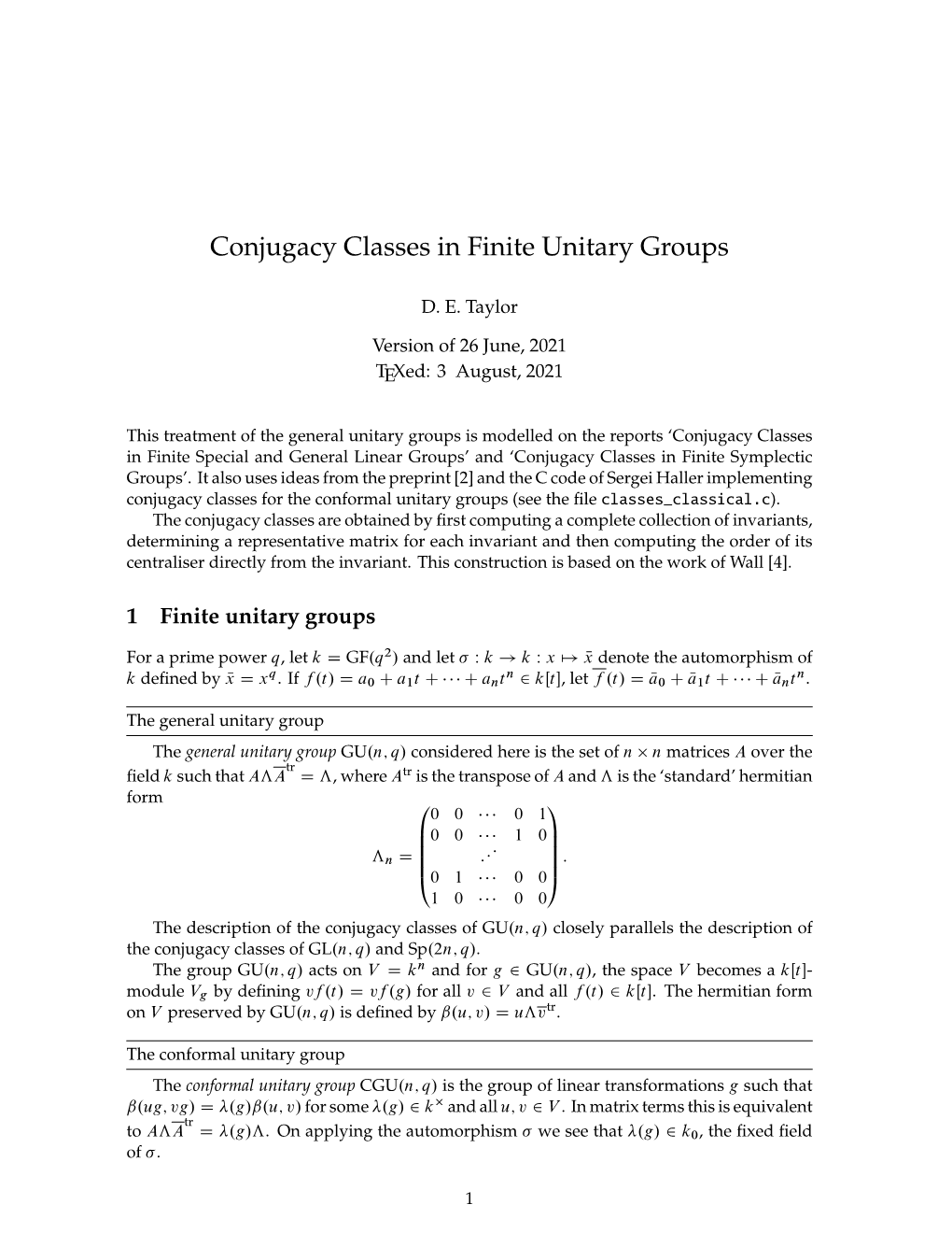 Conjugacy Classes in Finite Unitary Groups