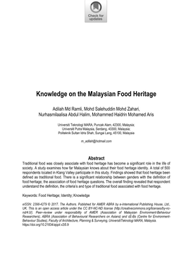 Knowledge on the Malaysian Food Heritage